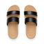 Kids Vista Hi black and tan girls' sandals, top view showing dual straps and cushioned footbed facing upward.