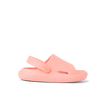 Little Rio Slide coral kids' sandal facing right showing side profile with cushioned sole and supportive strap.