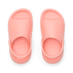 Top view of coral Little Rio Slide sandals for kids with molded footbeds and soft cushioning for beach comfort.