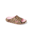 Kids Rio Slide facing right, leopard print with pink cushioned footbed, water-friendly and comfort-focused beach slide.