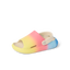 Little Rio Slide unisex toddler slide facing left with yellow, pink, and blue gradient, cushioned sole, and adjustable heel strap.