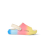 Little Rio Slide showing left side profile, unisex toddler slide in blue, pink, and yellow with cushioned water-friendly sole.