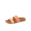 Cushion Vista women's slide sandal facing right, peach and light pink straps, soft-rebound cushioning for beach comfort.