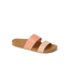 Cushion Vista women's slide sandal facing right with peach and light pink straps, soft-rebound cushioning, and arch support.