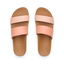 Top view of Cushion Vista women's sandals in peach tones with dual straps, featuring soft cushioning and anatomical arch support.