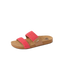 Cushion Vista women's slide sandal facing right with coral woven straps, cork footbed, and anatomical arch support for beach comfort