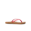 Cushion Slim women's sandal facing right, red straps on tan sole, water-friendly with anatomical arch support.