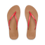 Pair of Cushion Slim women's flip-flops facing up showing tan footbed with red straps, water-friendly and comfort-focused design.