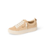 Lay Day Dawn women's tan sneaker facing left, featuring soft-rebound cushioning, anatomical arch support, and surf-inspired comfort.