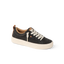 Lay Day Dawn women’s sneaker facing right with charcoal upper, white laces, cushioned sole, and arch support for comfort.