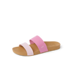 Cushion Vista women's left slide sandal facing right with dual pink straps, anatomical arch support, and soft cushioning.