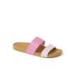 Cushion Vista women's sandal facing right, pink and rose straps, beach-inspired comfort with soft cushioning and arch support.