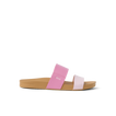 Side view of Cushion Vista women's sandal in cashmere rose pink with cushioned sole and arch support, beach-inspired comfort.