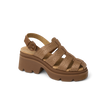 Vista Luxe Lucie women's sandal facing right, close-up on cushioned platform sole and textured straps in chocolate raffia