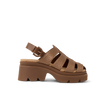 Vista Luxe Lucie women's brown raffia platform sandal facing right with arch support and cushioned sole for comfort.