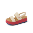 Water Vista Higher women’s sandal facing right, showing side profile with pink platform sole and beige straps.