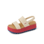 Water Vista Higher women’s sandal facing right, showing side profile with pink platform sole and beige straps.