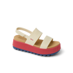Water Vista Higher women’s sandal facing right, showing side with cushioned pink platform sole and cream straps.