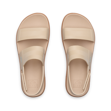Top view of Water Vista Higher women's sandals in sand blue haze, water-friendly with soft cushioning and arch support.