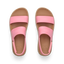 Water Vista Higher women’s sandals facing upward, pink straps, cushioned footbeds with arch support, surf-inspired design.