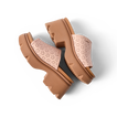 Vista Luxe Evie women's sandals facing left, close-up on upper perforated design and thick cushioned sole.