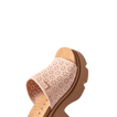 Vista Luxe Evie women's sandal facing left, close-up of front upper with floral cutout design and cushioned footbed.