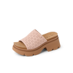 Vista Luxe Evie women's sandal facing left, close-up on perforated soft rose upper and cushioned platform sole.