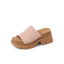 Vista Luxe Evie women's sandal facing left, close-up on perforated soft rose upper and cushioned platform sole.