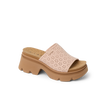 Vista Luxe Evie women's sandal facing right, close-up on perforated blush upper with cushioned cork footbed and chunky sole.