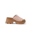 Vista Luxe Evie sandal facing right, featuring pink perforated upper and cushioned beige platform sole for beach comfort.