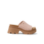Vista Luxe Evie sandal facing right, featuring pink perforated upper and cushioned beige platform sole for beach comfort.