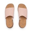 Vista Luxe Evie women's sandals facing up, cork footbed, soft pink perforated straps, comfort and arch support.