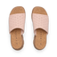 Vista Luxe Evie women's sandals facing up, cork footbed, soft pink perforated straps, comfort and arch support.
