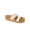 Cushion Vista Hi sandal facing left, showing dual upper straps with floral pattern and cushioned footbed for comfort.