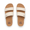 Cushion Vista Hi women's sandals facing upward with cork footbeds, padded straps, anatomical arch support, beach-inspired comfort.