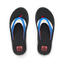 Pair of Fanning men's flip flops facing upward, featuring American flag design straps and cushioned soles for beach comfort.