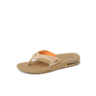Fanning men's tan sandal facing right, close-up of cushioned arch support and water-friendly sole, beach-inspired comfort design.