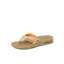 Fanning men's tan sandal facing right, close-up of cushioned arch support and water-friendly sole, beach-inspired comfort design.