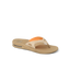 Fanning men's tan flip flop facing right showing cushioned arch support and soft-rebound footbed for beach comfort.