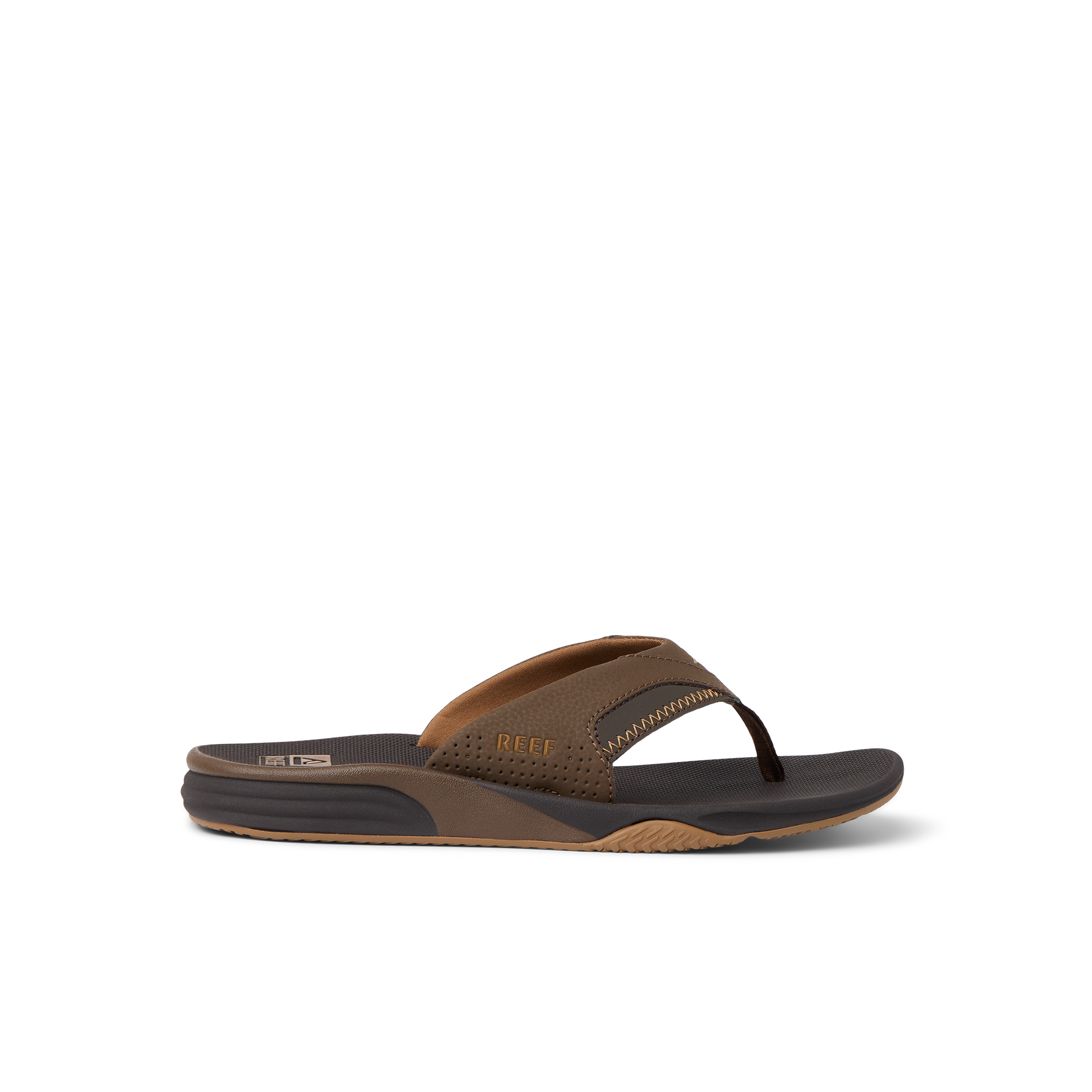 Cushion Fanning sandal facing right with anatomical arch support, soft-rebound cushioning, beach-inspired comfort design.
