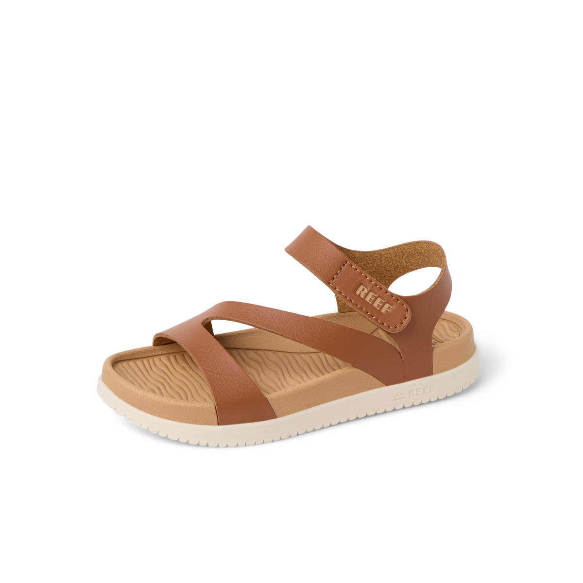 Little Cali Coastin water friendly sandal facing left with cushioned footbed and velcro strap for beach days