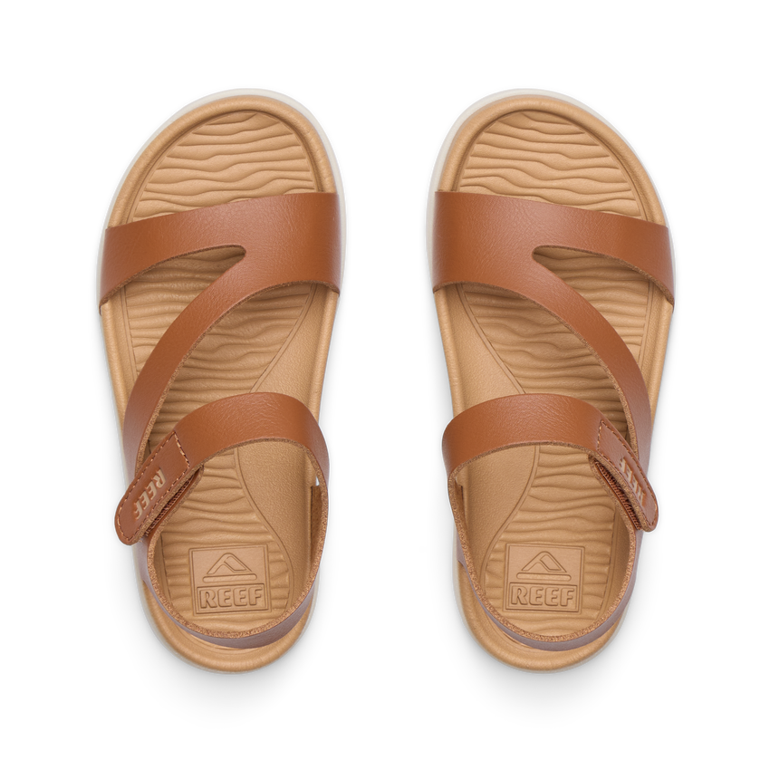 Little Cali Coastin brown water friendly sandals viewed from above, toes facing upward