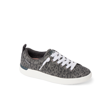 Neptune Alana women’s sneaker facing right, close-up side view with cushioned sole and leopard print, beach-inspired comfort.