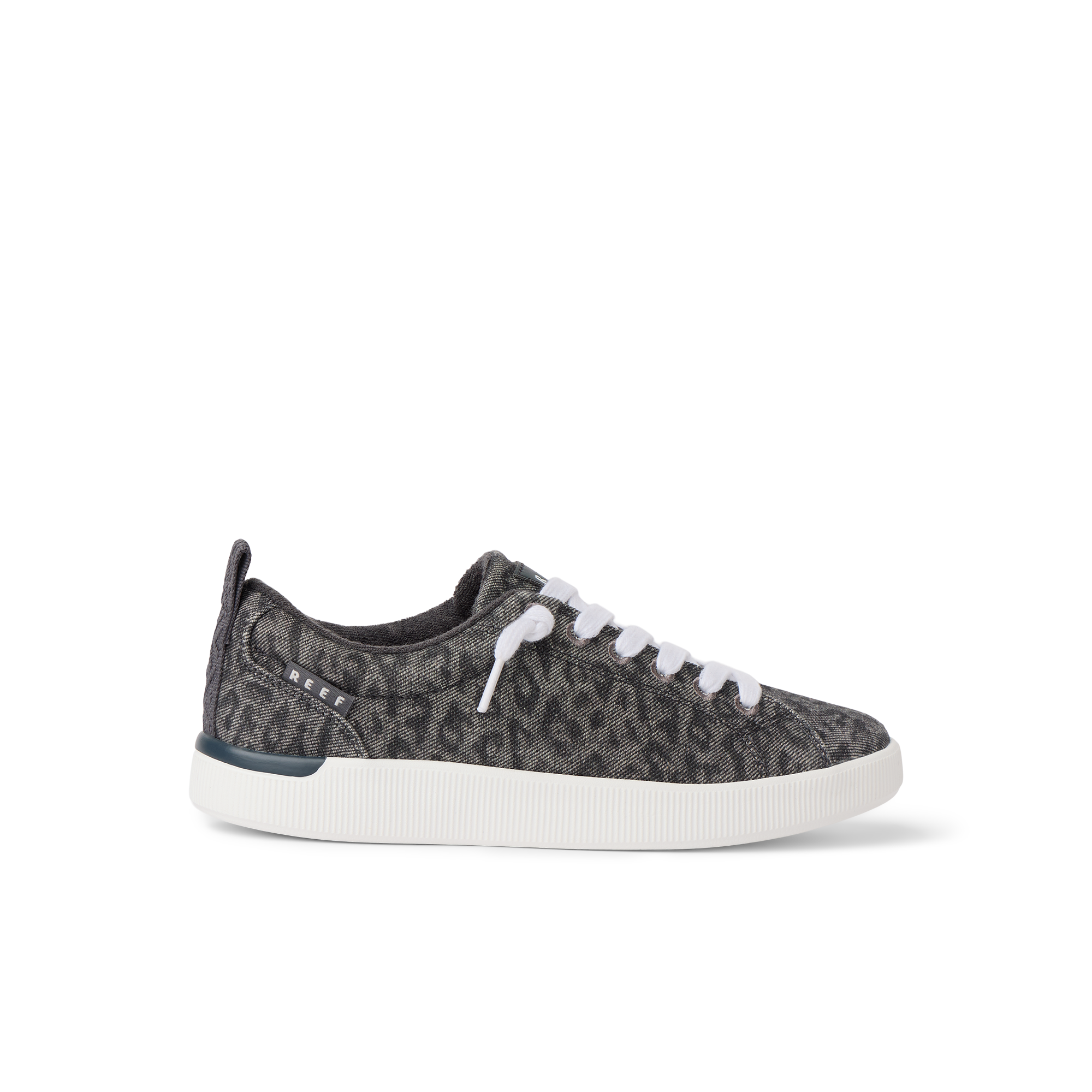 Neptune Alana right-facing sneaker with denim cheetah print, cushioned sole, anatomical arch support for beach comfort.