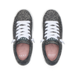 Top view of Neptune Alana women's sneakers with denim cheetah print, cushioned footbeds, and white laces facing forward.
