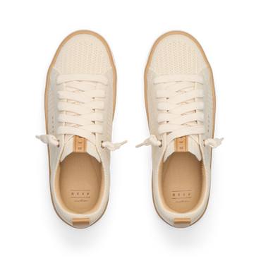 Top view of Lay Day Lite women's sneakers in cream with anatomical arch support and soft-rebound cushioning for comfort.