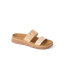 Vista Luxe Thea women's sandal facing right, close-up of soft vegan leather and raffia straps with arch support.