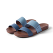 Pair of Cushion Vista sandals facing right, showing front and side straps in navy and light blue, lightweight and cushioned.