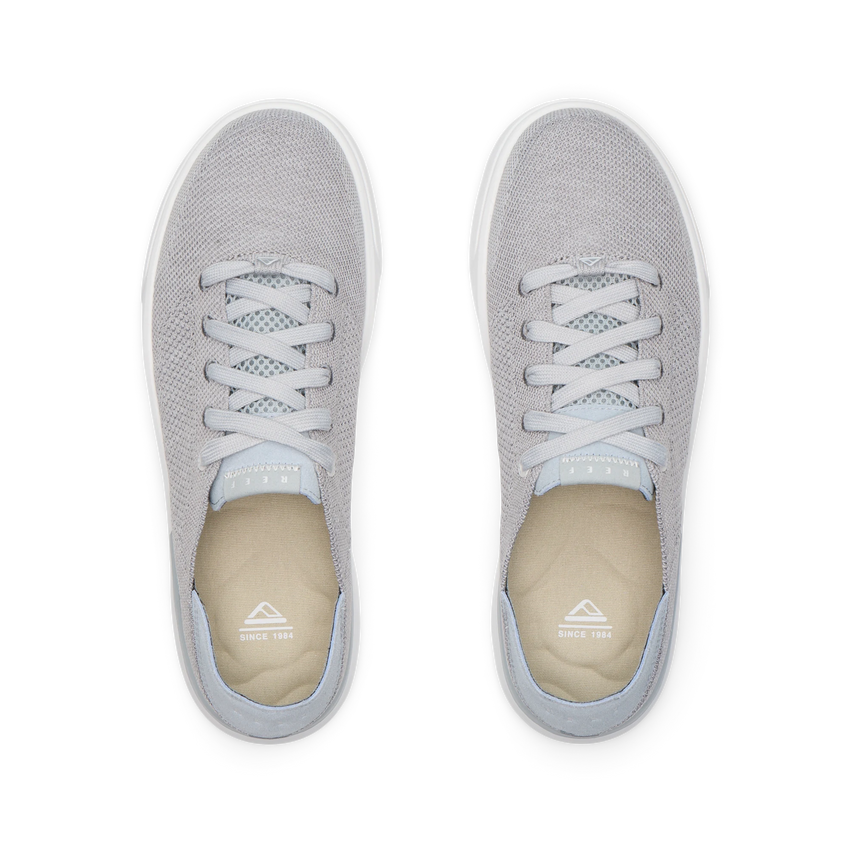 Top view of grey Neptune HT men's sneakers with extra cushioning, arch support, and water-friendly comfort technology.