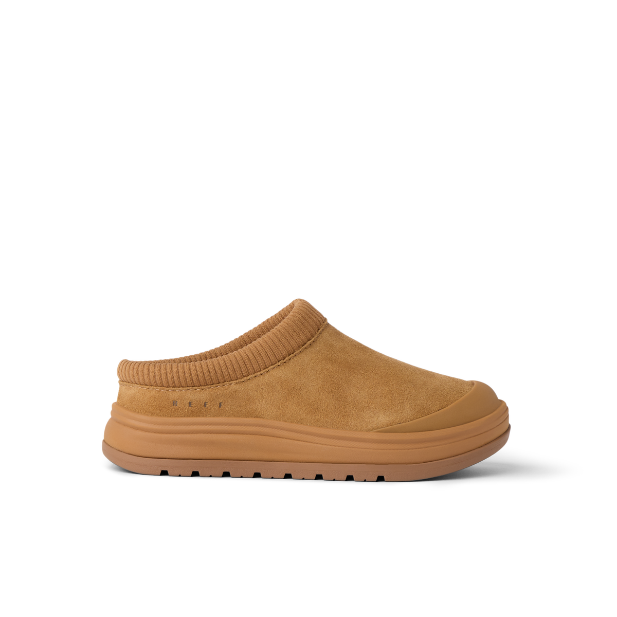 Campfire Lodge suede clog facing right with cushioned sole and arch support